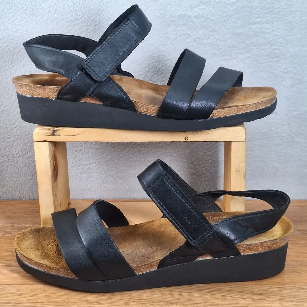 Naot Kayla Women's 11 EU 42 Wedge Comfort Sandals Black Leather Israel Walking